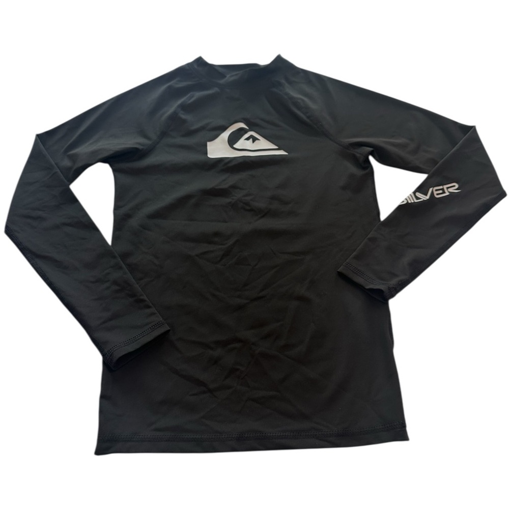 Quicksilver Long Sleeve Rash Guard SPF 50 Black All Time Boys Size Medium 12